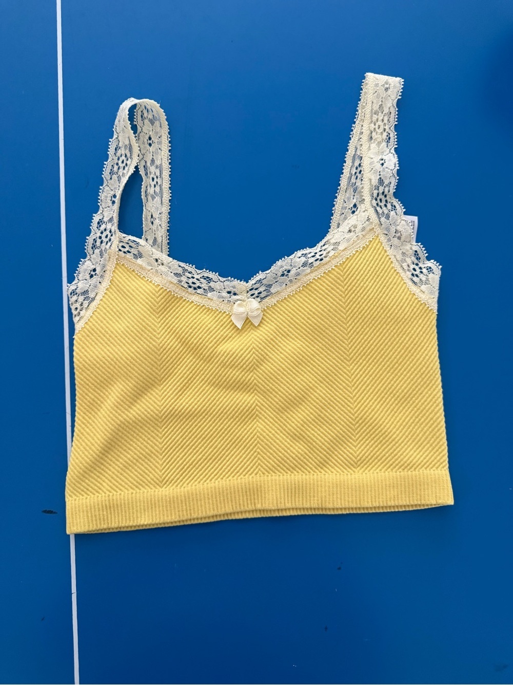 Urban Outfitters Yellow Tank with Cream Lace Trim. Size XS. Excellent Condition.